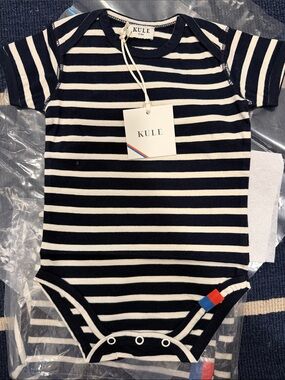 NWT KULE Navy and Cream Striped Baby Onesie - SIZE 12-18 months